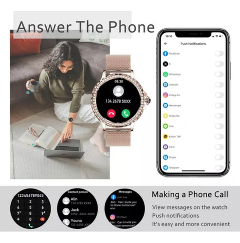 Reloj Inteligente Mujer, Smartwatch, Llamada, Asistente Voz