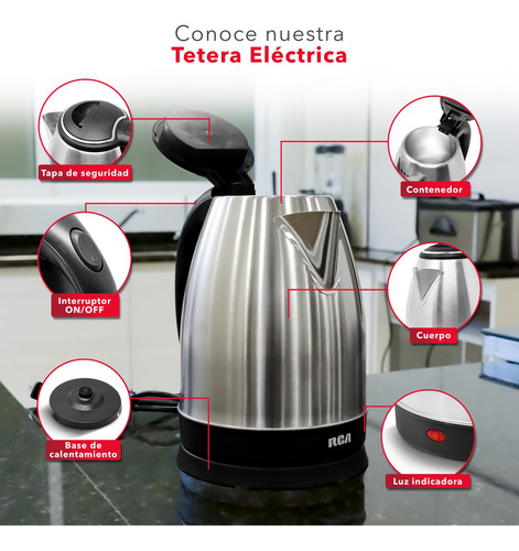 Tetera Eléctrica De Acero Inoxidable 1.8l Luz Led Apagado Au