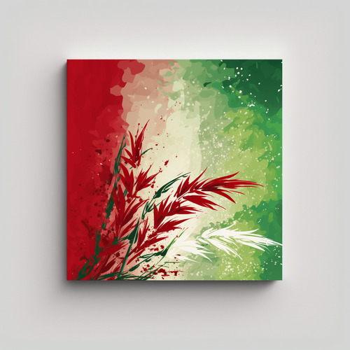 50x50cm Cuadro Decorativo Cocina Arroz Verde Y Rojo Flores