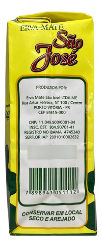Erva Mate Chimarrão São José Com Açúcar Pacote 1kg