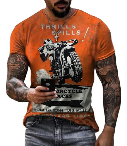 Camiseta Urbana Vintage Con Estampado 3d De Verano Motor Bik