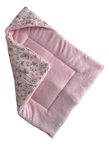 Mantas Recibidoras Bebes Con Capucha Corderito Abrigadas Mariposas Rosa