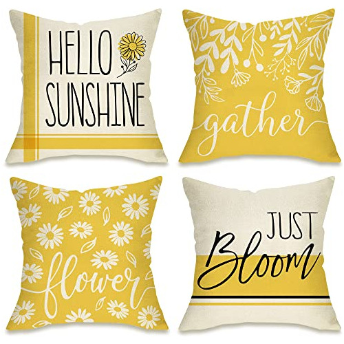 Juego De 4 Fundas De Almohada Decorativas De  Hello Sun...