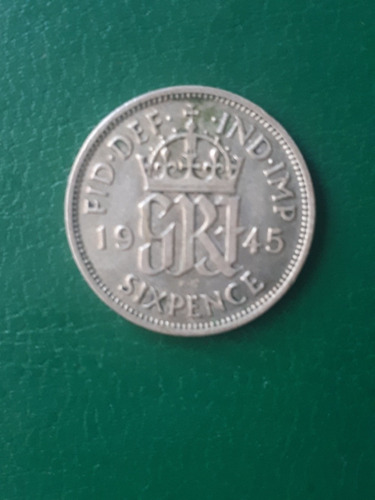 Inglaterra 1945 6 Pence ,plata Excelente 