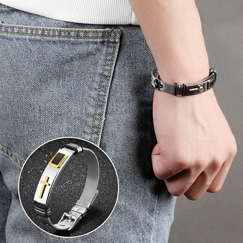 Imagem 4 de 5 de Pulseira Masculina Bracelete Cruz