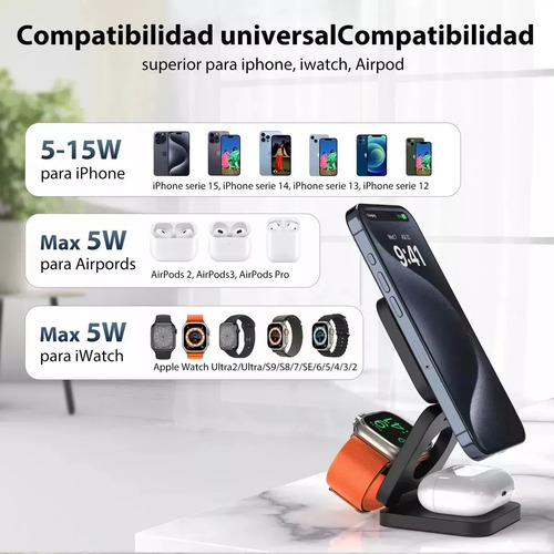 Cargador Inalámbrico 3 En 1 Para iPhone/iwatch/AirPods
