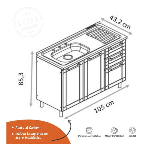 Imagen 4 de 10 de Mueble Inferior 3 Puertas 2 Cajones Bertolini