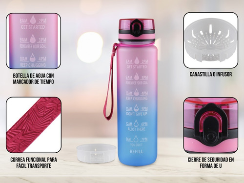 Imagen 3 de 10 de Bote Vaso De Agua Motivacional 1000 Ml Termo Cilindro Popote