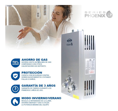 Boiler De 1 Servicio 6l Por Minuto Gas Lp Series Phoenix