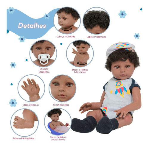 Bebê Reborn Menino Negro 46cm Com Roupa Aviãozinho Fofo
