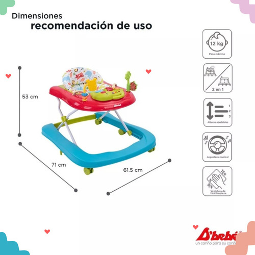 Andadera Caminadora D´bebe Jungle 2 En 1 - Rojo