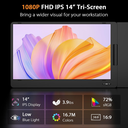 Monitor Portátil Triple Qqh, Extensor De Pantalla De La Comp