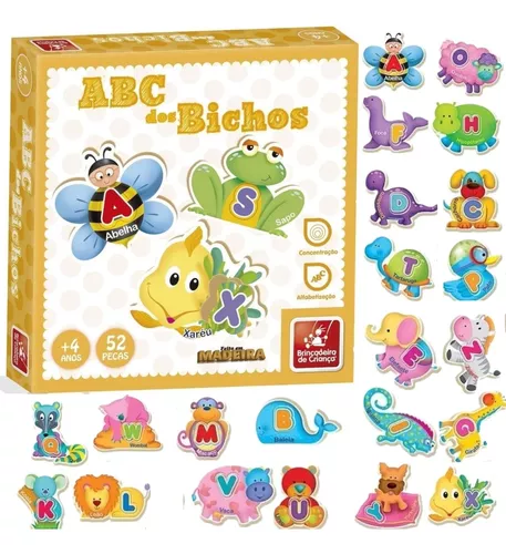 Jogo Educativo Quebra Cabeça ABC dos Bichos Alfabeto Animais 52