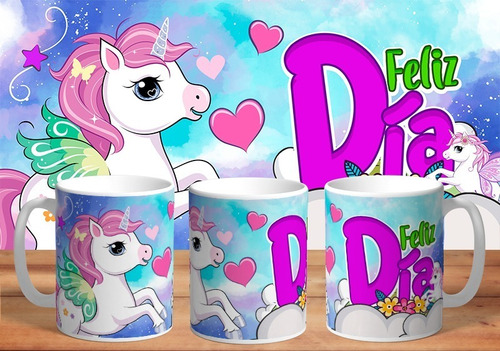 Taza Infantil De Plástico - Unicornio Te Desea Feliz Dia 