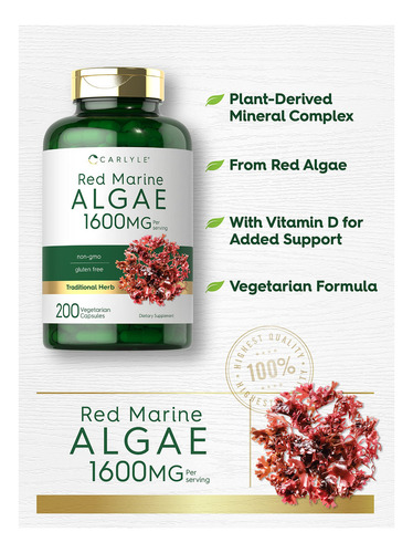 Suplemento de algas marinas rojas Carlyle 1600 mg 200 cápsulas