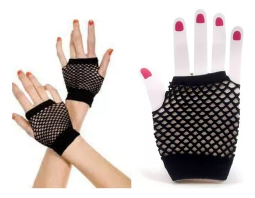 5 Pares De Guantes De Red Negros Miton Retro Sexy Accesorios