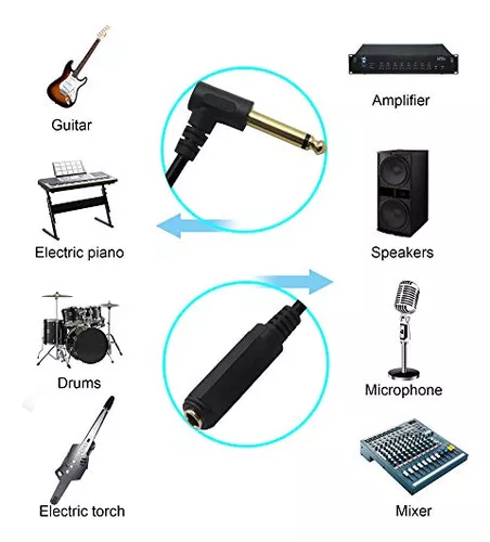 Cable de extensión de guitarra en ángulo recto, mono de 90 grados, 6.35 TS  macho a 6.35 TRS hembra, cable de audio para amplificadores, guitarras