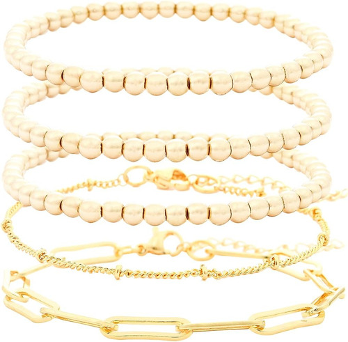 Pulseras De Cuentas Doradas Para Mujeres Y Niñas, Conjunto D