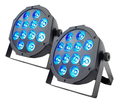 Kit 2 Canhão Refletor 12x12w Rgbw Par Led Slim Quadriled Dj
