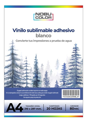 Vinilo Sublimable Blanco Adhesivo A4 20 Hojas