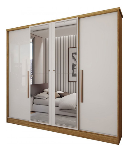Guarda-roupa Casal Adam Plus 4 Portas 2 Gavetas Com Espelho Cor Bege