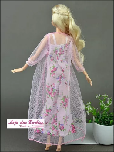 Roupa Lingerie Luxo Camisola Para Boneca Barbie + Sapatos