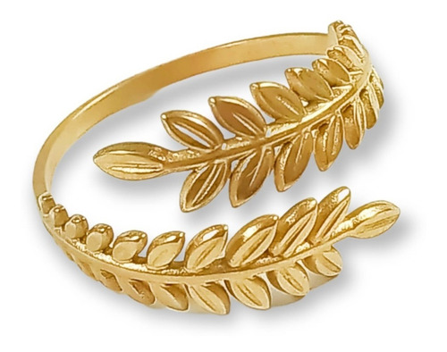 Imagen 1 de 10 de Anillo Ajustable Espiga Dorada Hoja Enchapado En Oro 18k