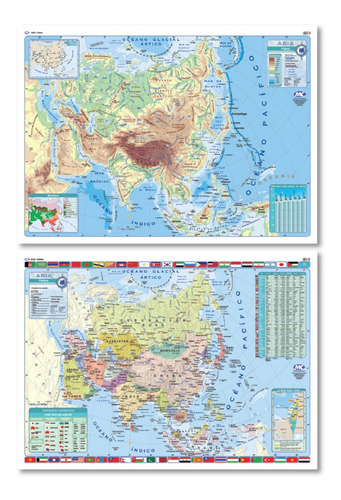 Mapa Mural Laminado Plastificado Asia Bifaz 90x130cm