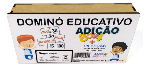 Dominó Jogo Educativo Pedagógico Matemático Adição 28pcs Mdf Mega Impress