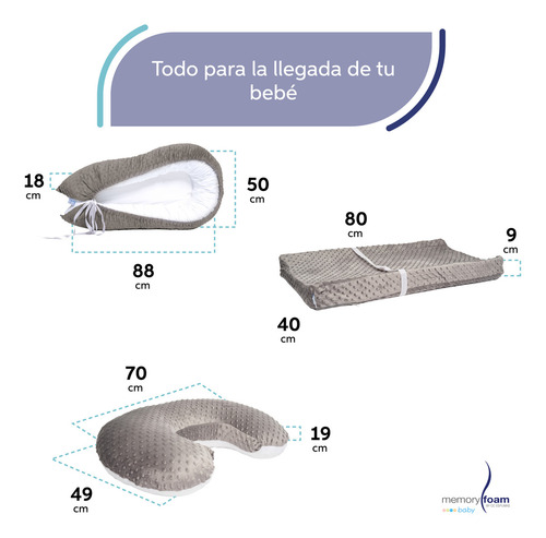 Pack De Bebé Con Nido + Almohada De Lactancia + Cambiador Color Gris
