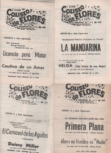 Lote De 4 Programas Cine * Coliseo De Flores * Año 1975