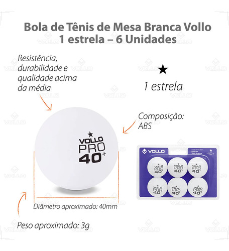 Bola Ping Pong Para Tênis De Mesa Kit C/6 Peças 1 Estrela