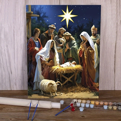 Pintura Por Números Diy Nacimiento 50 X 40 Blanco