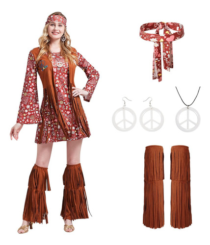 Conjunto De Disfraz Hippie De Los Años 70 Para Mujer, Disfra