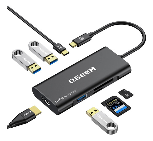 Hub Usb C, Adaptador Qgeem Usb C A Hdmi 4k, Dongle Usb C 7 E