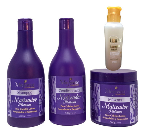 Kit Matizador Platinum 3x500ml Maycrene + Queratina Líquida