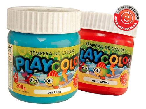 3 Tempera Playcolor Pote 300gr Varios Colores Apto Escolar