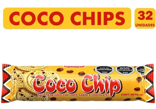 Galletas Coco Chip, Marca Fruna - Caja Con 32 Unidades.