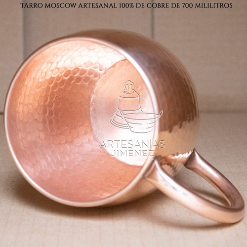 Imagen 3 de 5 de Tarro De Cobre Moscow Mule Martillado Artesanal 700 Ml Full