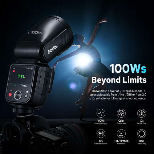 Godox V100n V100 N Flash Para Nikon, 2.4g 100ws Ttl Flash