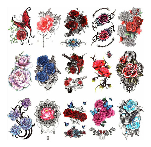 Konsait 15 Sheets Flower Temporary Tattoos For Women, Half