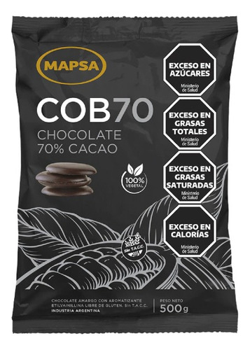 Chocolate Cobertura Cob70 % Cacao 100%vegetal 500g Mapsa Fw