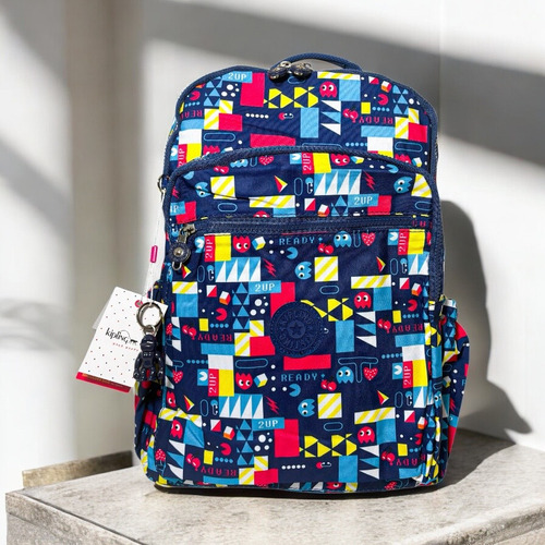 Mochila Kipling Edición Especial Pac-man Azul Liso