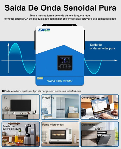 Inversor Híbrido Easun On/off Grid 6.2kw 48/220v Com Wifi