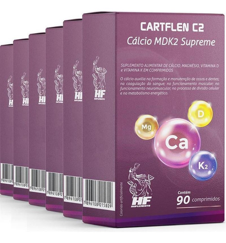 Kit 6 Cartflen C2 Calcio Mdk2 Supreme 90 Comprimidos