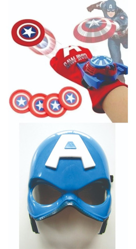 Lanza Tazos Con Guante Y Máscara Con Luz Capitán América