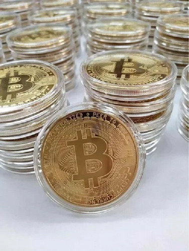 Imagen 4 de 6 de Moneda Fisica Criptomoneda En Capsula Bitcoin Dorada