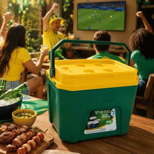 Caixa Térmica 34l Forplast 50 Latas Porta Copos Celular Alça