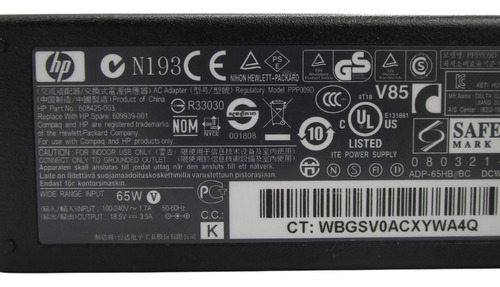 Cargador Hp 608425-003 609939-001 65w 3.5a 18.5v (Usado)