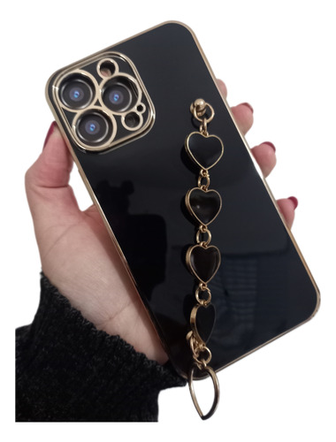 Capa Para iPhone 14 Pro Max Preta Forrada Com Pulseira Decor